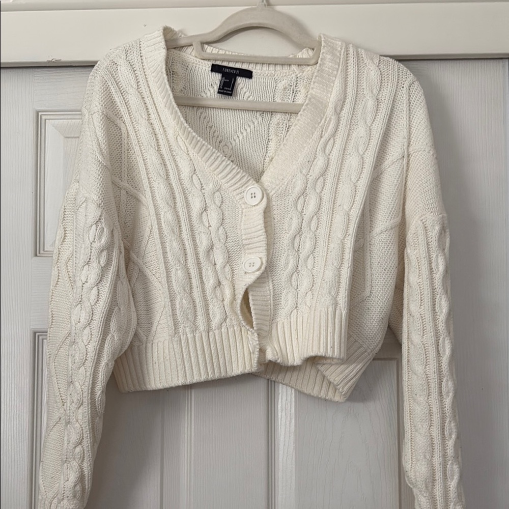 Forever 21 Cream Cable Knit Cardigan Sweater